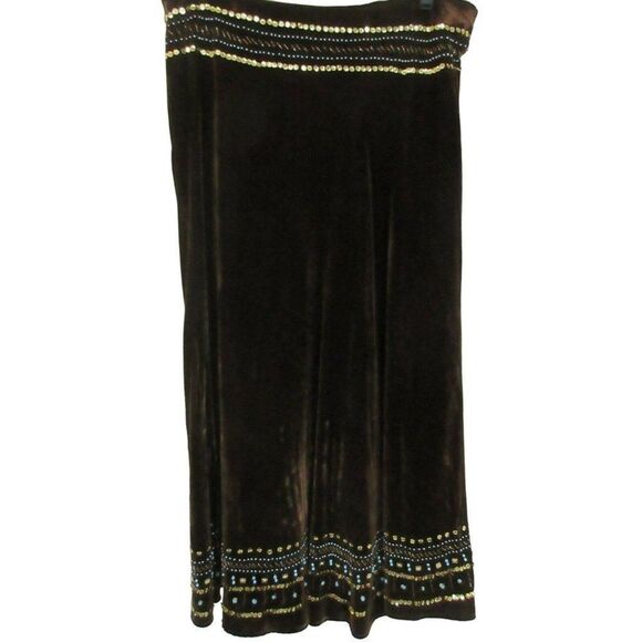 Carole Little Brown Velvet Long Gypsy Skirt Hand-Beaded Sequins Hippie Sz 8 NEW - Picture 5 of 9